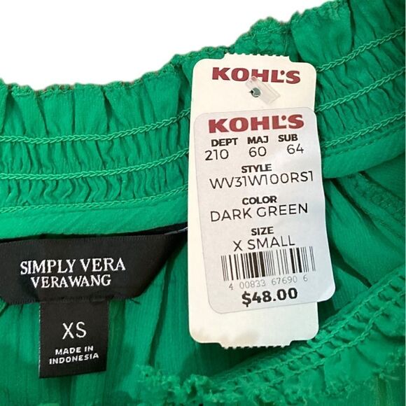 Simply Vera Vera Wang Woman’s Tie Neck Green Blouse, Size XS, NWT - Picture 7 of 10